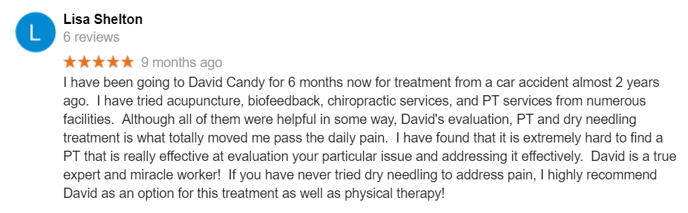 Google review about dry needling and physical therapy