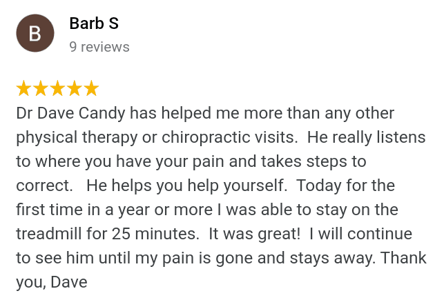5 star Google review for back pain, walking, spinal stenosis, sciatica