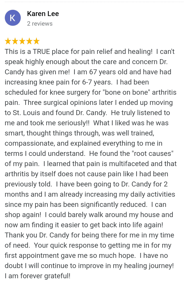 5 star google review about knee pain and knee arthritis