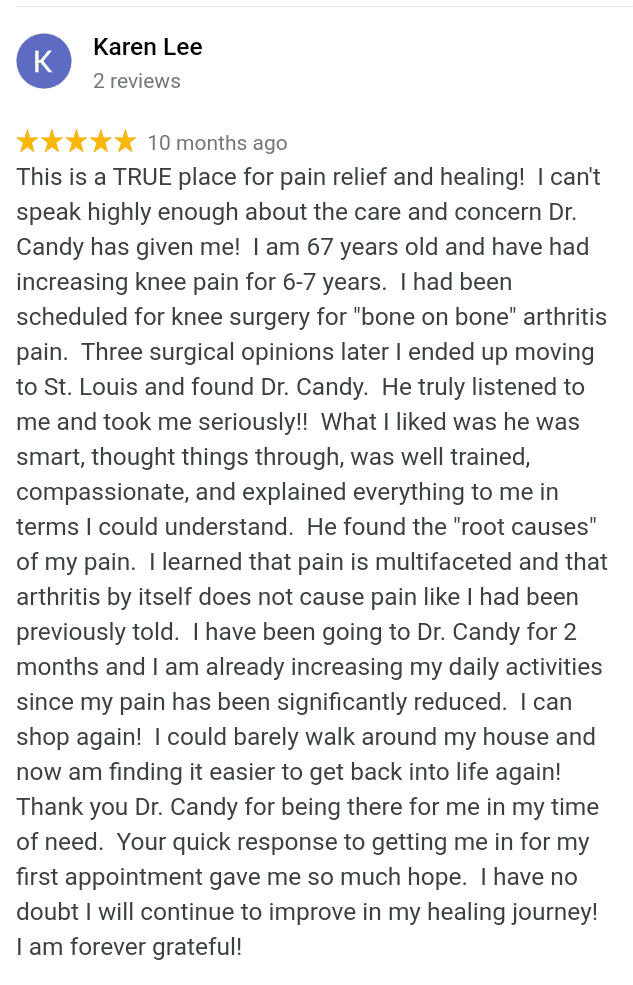 5 star Google review about knee pain and knee arthritis