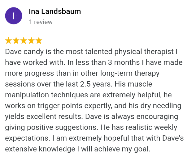 A 5 star google review about physical therapy and dry needling
