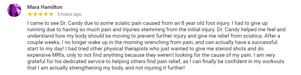 Mara - Sciatic Pain 5 Star Google Review