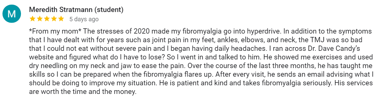 5 star google review about fibromyalgia treatment at More 4 Life at St. Louis fibromyalgia specialist