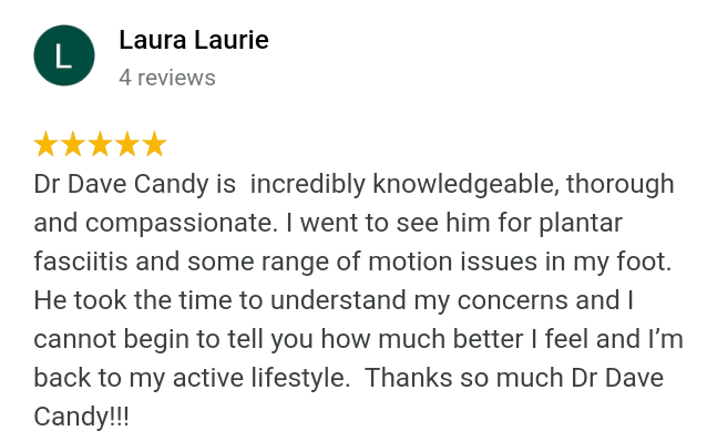 Laura - 5 star Google review about plantar fasciitis