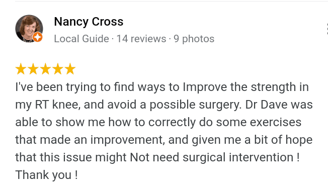 Google review about knee pain