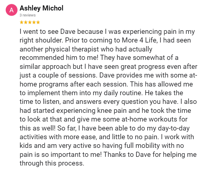 5 star google review about shoulder pain
