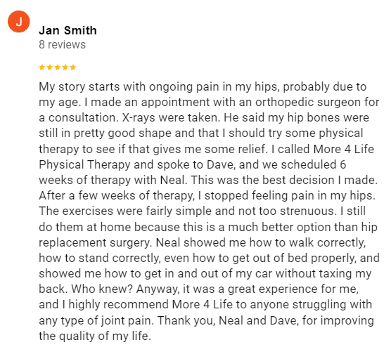 Jan S - Google Review about hip pain