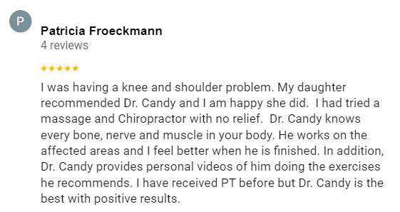 Pat F- Google Review about knee and shoulder pain