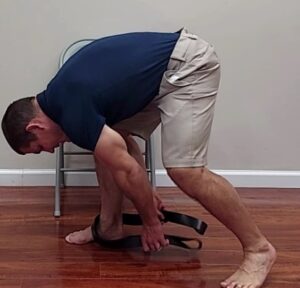 Setting up the pull up band for ankle joint mobilization